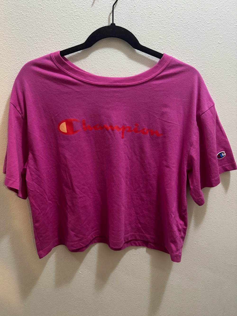 Champion Magenta Cropped Logo Tee